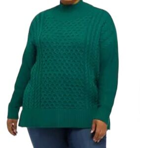 Crown & Ivy Plus Size Green Cable Knit Sweater Size XXL